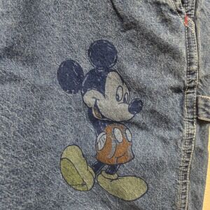 Disney Mickey Unlimited Denim Overall Shorts Women's Large Blue Cartoon Print